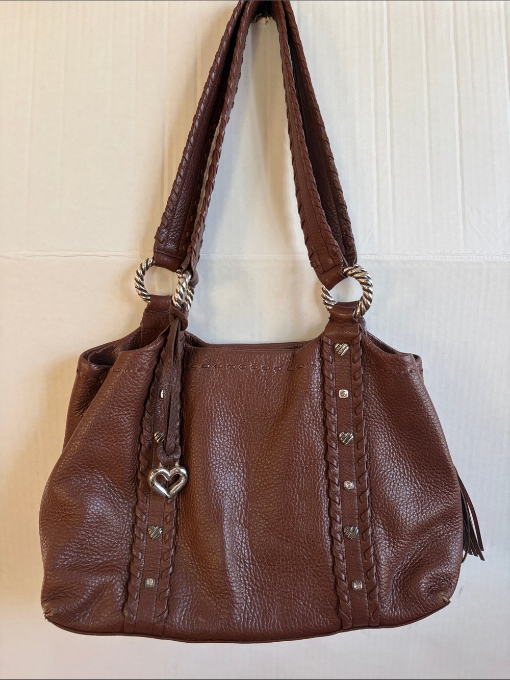 Brighton Brown Women’s Leather Tote Bag with Heart Charm